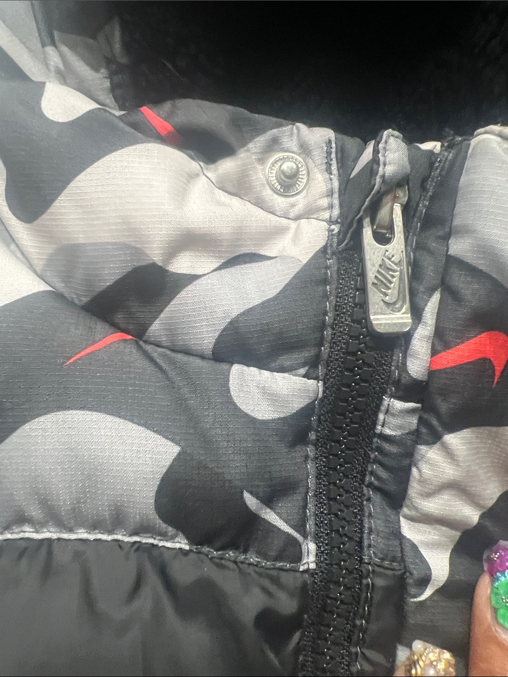 Nike Kids Black & Gray Camo Puffer Jacket with Red Swoosh - Picture 5 of 9